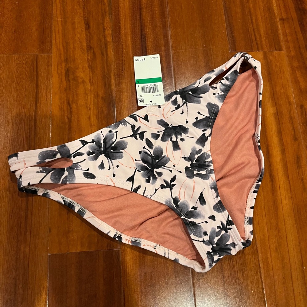 HULA HONEY Bikini Bottom Swim Pink Black Floral Beach Resort New NWT Size Large